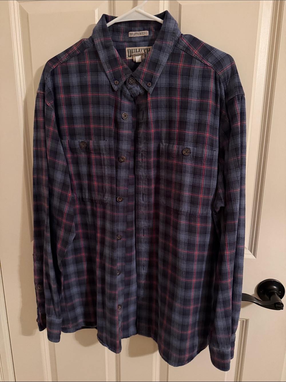 Duluth Trading Co Blue and Red Plaid Button-Down Shirt